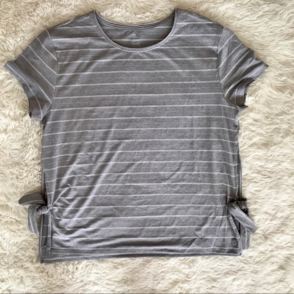 GapFit Breathe Side Tie Striped Workout Tee L